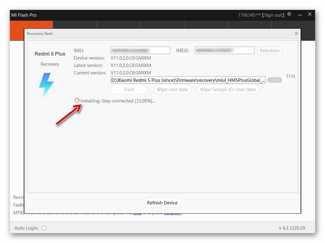 Xiaomi Redmi 5 Plus MiFlash Pro proces flashowania urządzenia w trybie odzyskiwania za pomocą programu