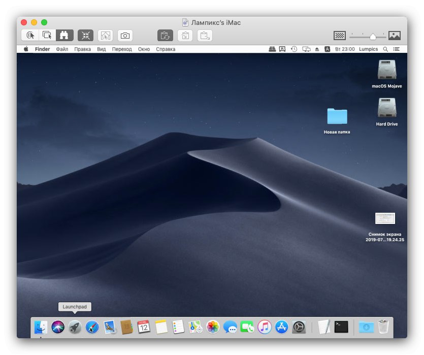 Прозорец за връзка с отдалечен работен плот чрез Apple Remote Desktop на macOS