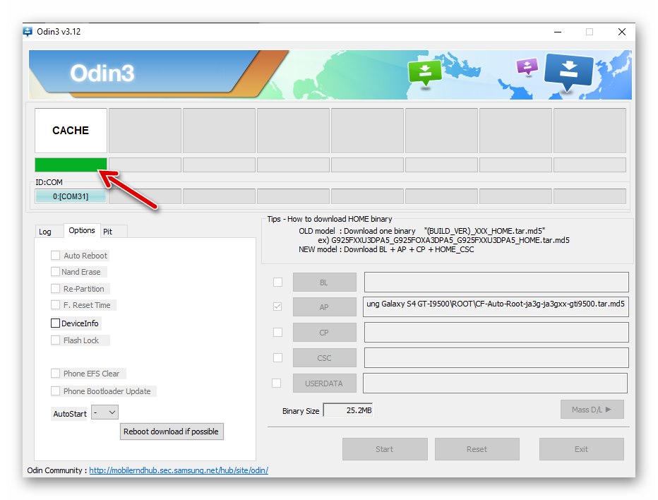Samsung Galaxy S4 GT-I9500 postupak instaliranja paketa za aktiviranje ukorijenjenih prava na uređaju putem Odina