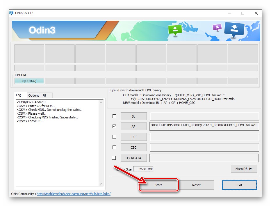 Samsung Galaxy S4 GT-I9500 započinje instaliranje firmvera s jednom datotekom u uređaj putem ODIN-a