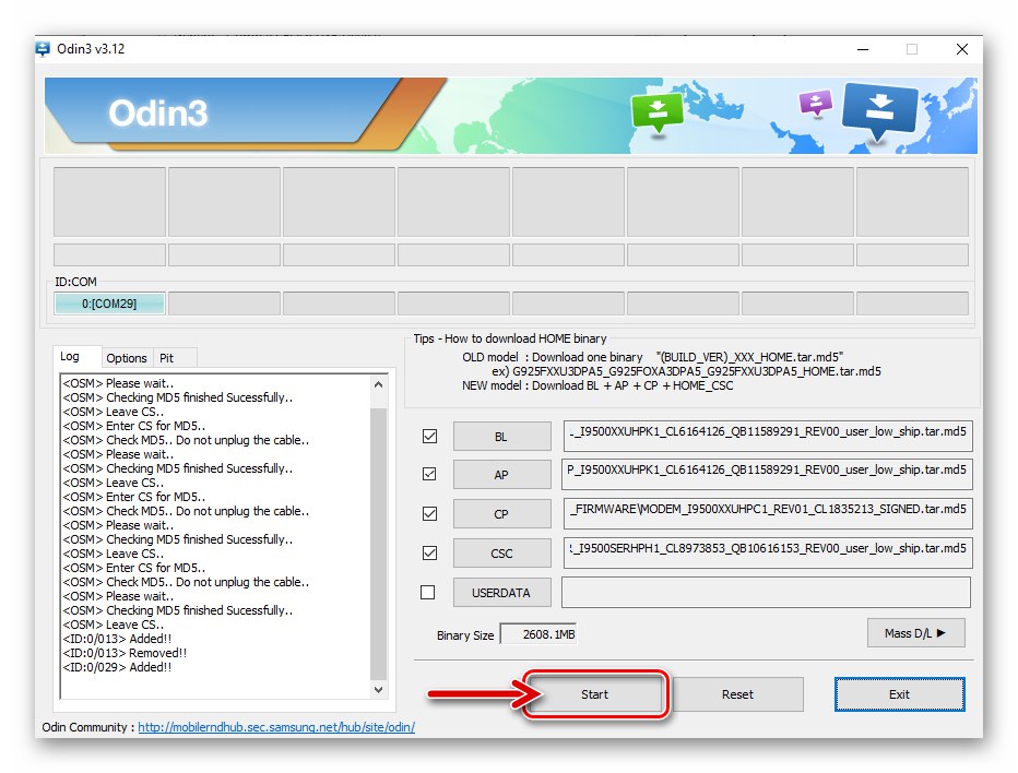 Samsung S4 GT-I9500 Odin započnite instalirati firmware s više datoteka u uređaj