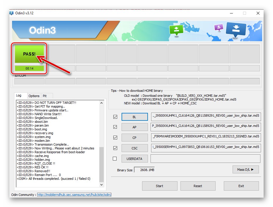 Samsung S4 GT-I9500 Dovršena je instalacija firmvera s više datoteka putem Odina, ponovno pokretanje uređaja