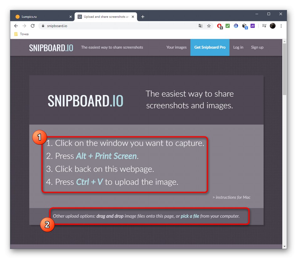 انتخاب روشی برای بارگیری عکس صفحه از طریق سرویس آنلاین SnipBoard