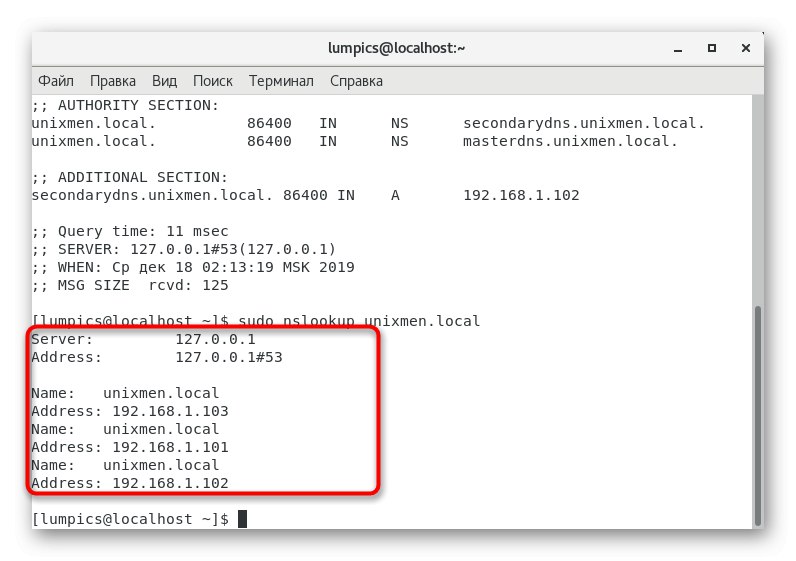 خروجی دستور بررسی صحت مناطق DNS در CentOS