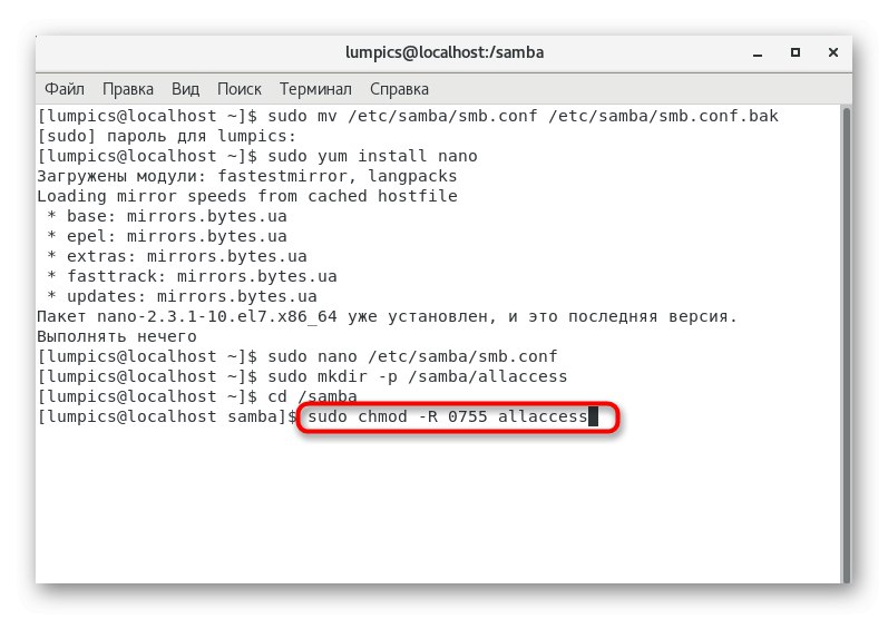 Nastavení úrovně přístupu pro vytvořenou složku Samba v CentOS 7