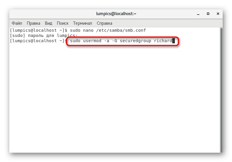 Přidání uživatele do skupiny chráněného adresáře Samba v CentOS 7