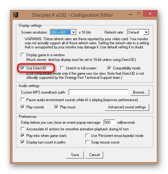 Povolenie funkcie D3D prostredníctvom aplikácie Disciples II vo Windows 10