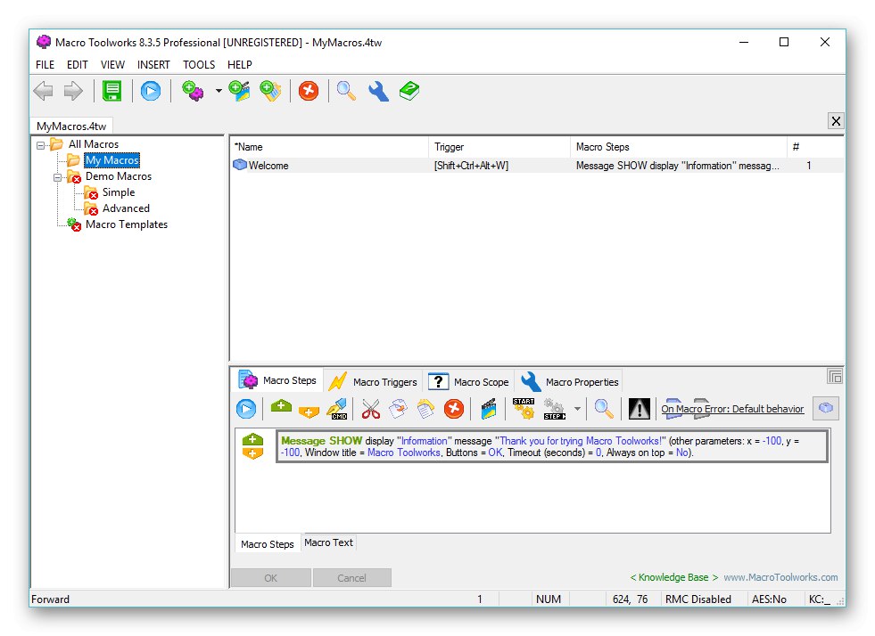 Використання програми Macro Toolworks Professional для створення макросів