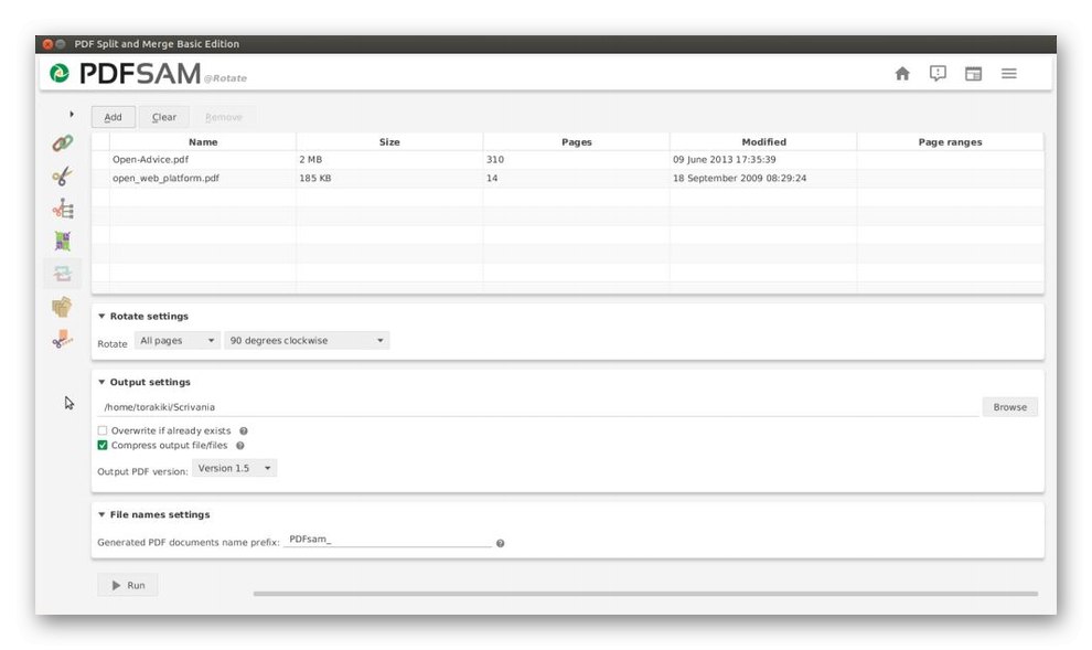 Інтефрейс програми PDFsam Basic