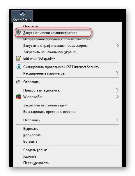 Spuštění instalačního souboru Steam jako správce