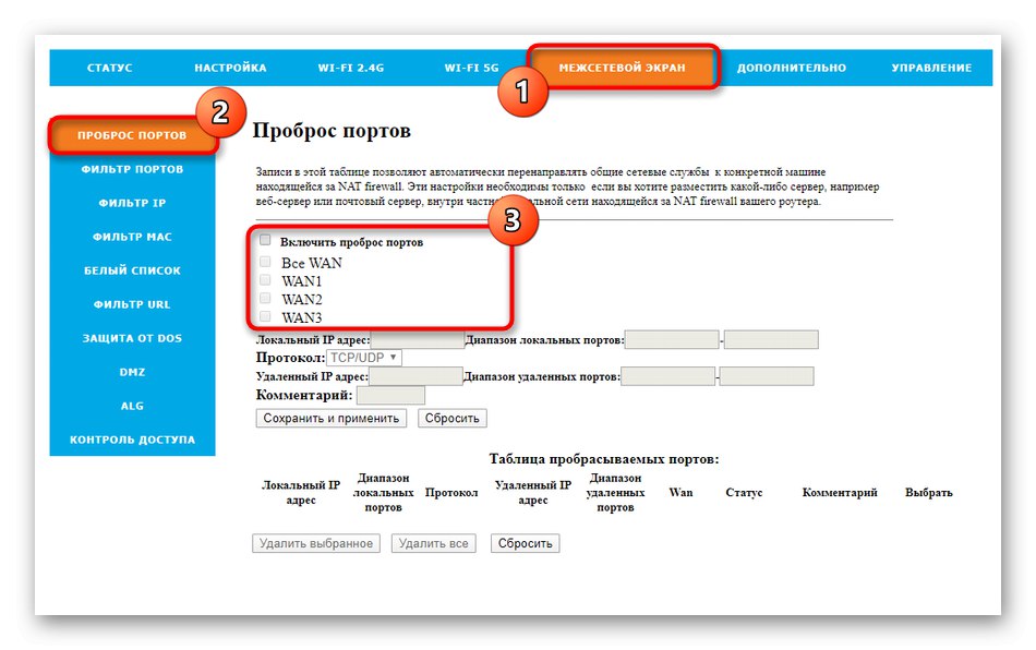 Izbira konektorja za posredovanje vrat v nastavitvah usmerjevalnika Rotek Rx-22200 za Tattelecom