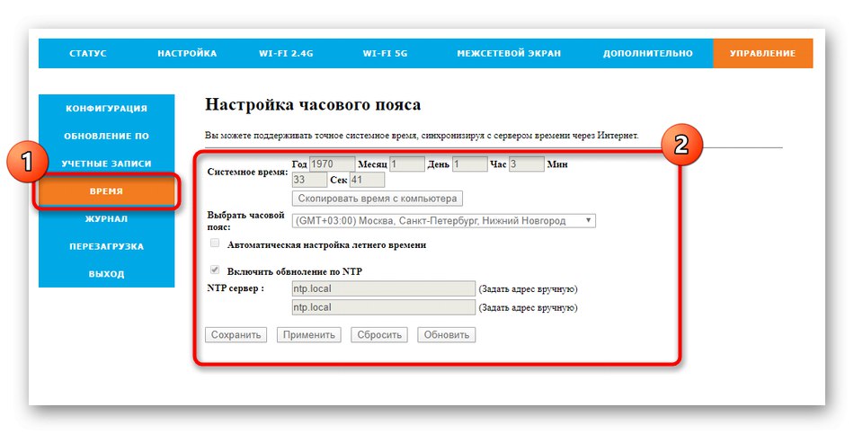 Nastavitev sistemskega časa prek spletnega vmesnika usmerjevalnika Rotek Rx-22200 za Tattelecom