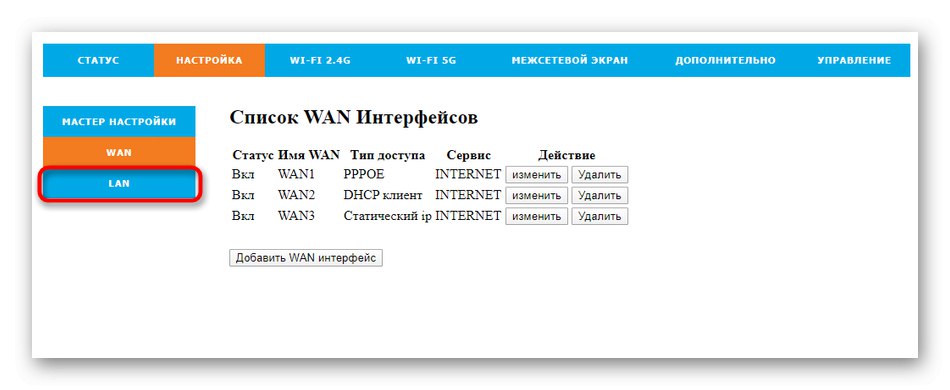 Pojdite na parametre lokalnega omrežja za usmerjevalnik Rotek Rx-22200 za Tattelecom