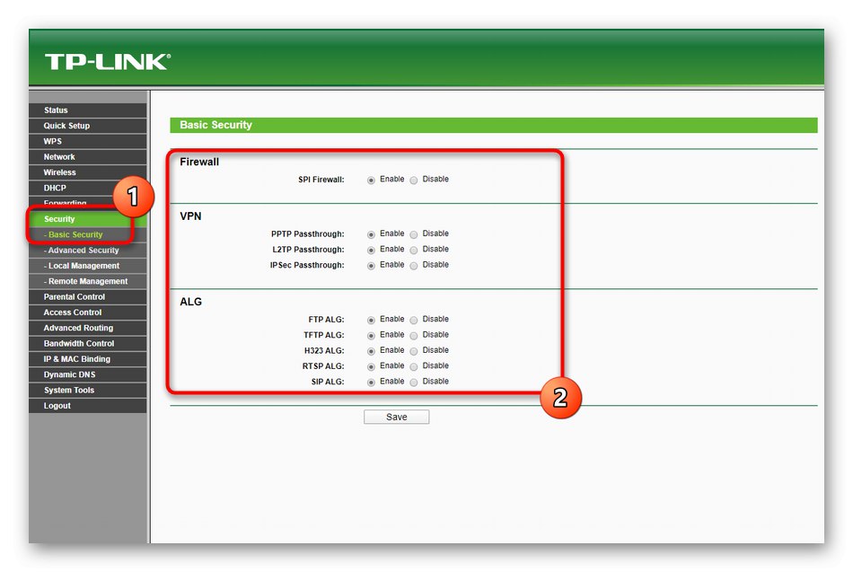 Общи настройки за защита при ръчно конфигуриране на маршрутизатор TP-Link TL-WR940N