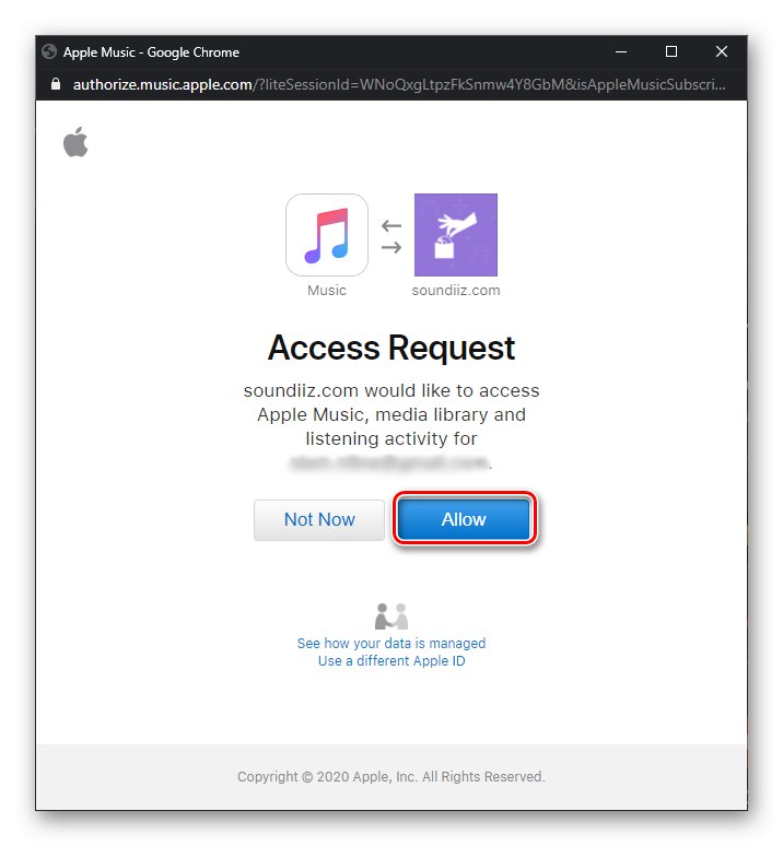 Umožnite účtu Apple Music pripojiť sa k službe Soundiiz v prehliadači na počítači