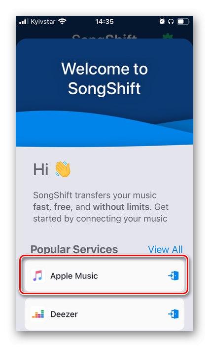 Výber služby Apple Music v aplikácii SongShift na prenos hudby do Spotify na iPhone