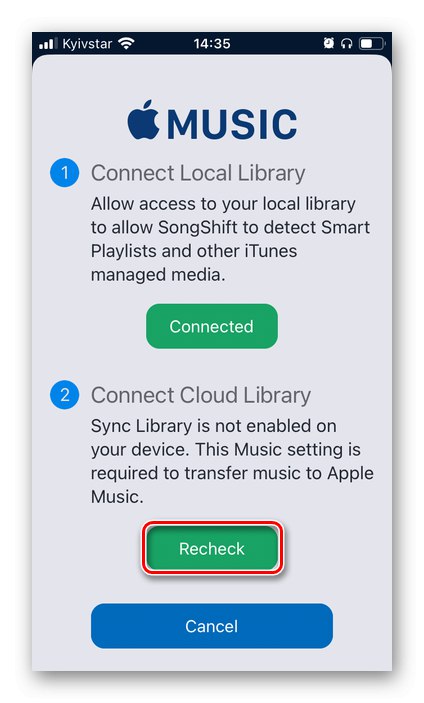 Opätovné pripojenie aplikácie Apple Music Service SongShift na prenos hudby do Spotify na iPhone