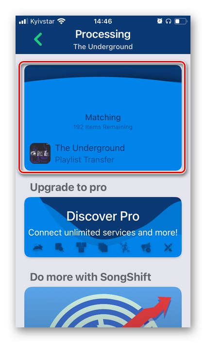 Čaká sa na prenos zoznamu skladieb v aplikácii SongShift na prenos hudby z Apple Music do Spotify na iPhone