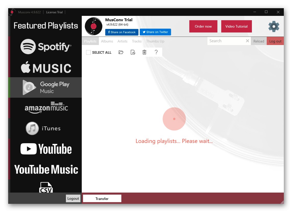 في انتظار تحميل قوائم التشغيل من المصدر لنقل الموسيقى من موسيقى Google Play إلى Spotify في برنامج MusConv