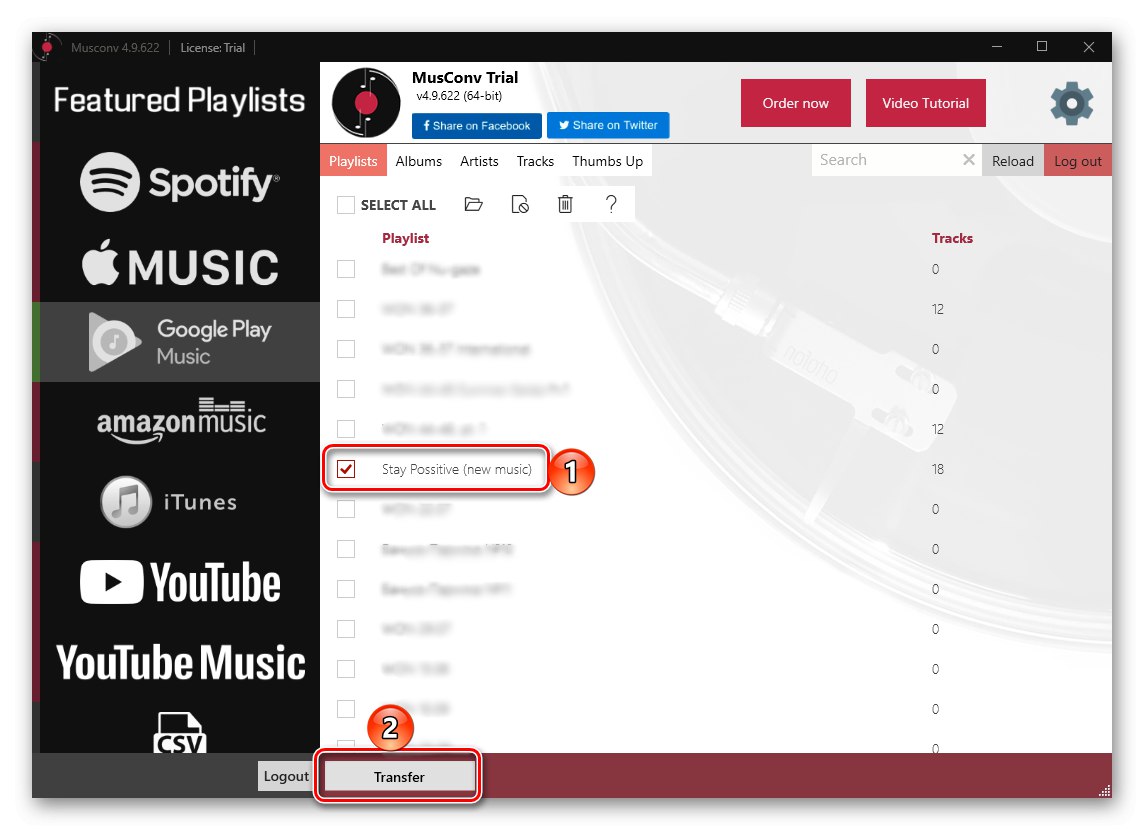 انتخاب لیست پخش برای صادرات موسیقی از موسیقی Google Play به Spotify در MusConv