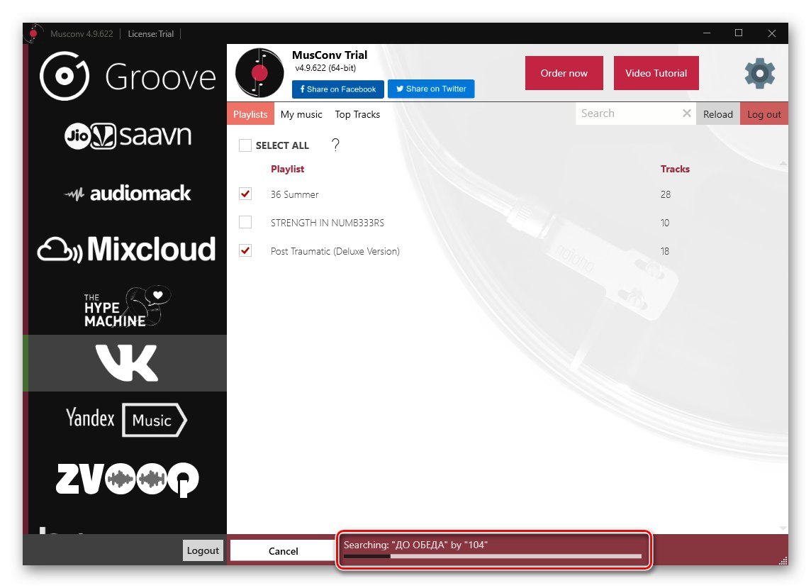 Eksport list odtwarzania w programie MusConv w celu przesyłania muzyki z VKontakte do Spotify na PC