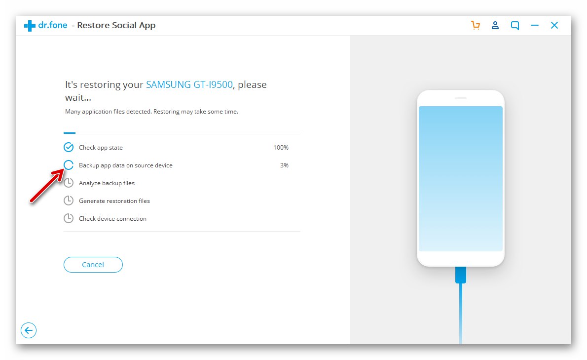 Dr.fone WhatsApp Transfer odczytuje dane komunikatora z iPhone'a