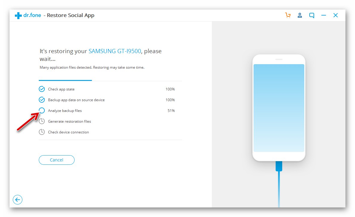 Dr.fone WhatsApp Transfer analiza danych wyodrębnionych z iPhone'a