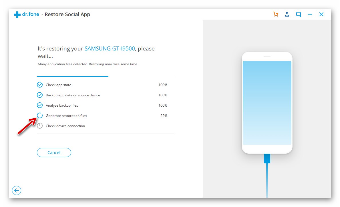 Dr.fone WhatsApp Transfer konwertujący kopię zapasową otrzymaną z iPhone'a na format odpowiedni dla Androida