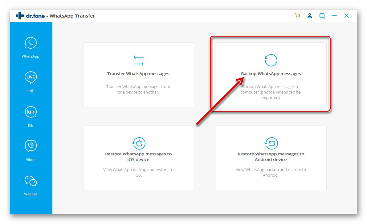 Dr.fone WhatsApp Transfer sekcja Kopia zapasowa wiadomości WhatsApp