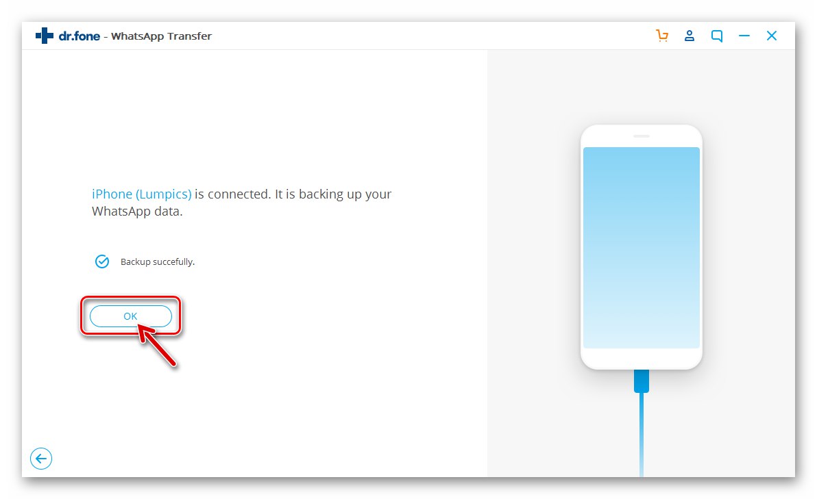 Dr.fone WhatsApp Transfer została utworzona kopia zapasowa komunikatora zainstalowanego na iPhonie