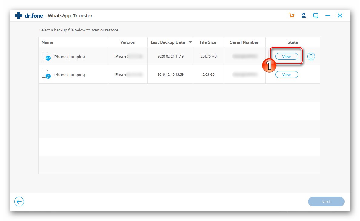 Dr.fone WhatsApp Transfer przełączyć się na przeglądanie zawartości kopii zapasowej komunikatora