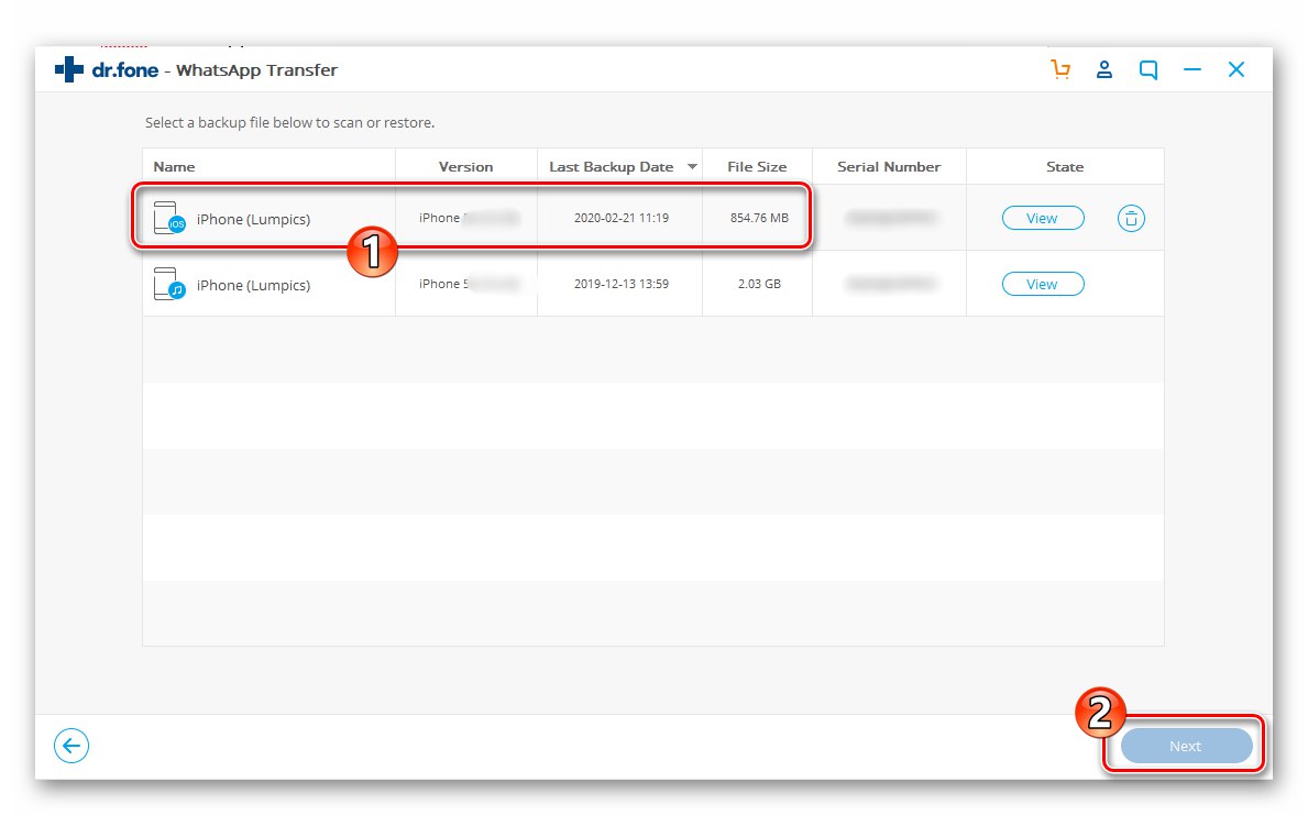 Dr.fone WhatsApp Transfer wybierz kopię zapasową otrzymaną z iPhone'a, przejdź do wdrożenia na Androida