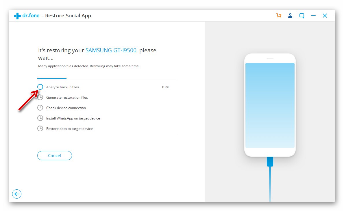 Dr.fone WhatsApp Transfer analiza plików kopii zapasowych z iPhone'a do wdrożenia na smartfonie z Androidem