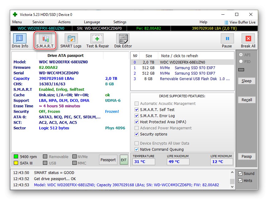 Přejít na zobrazení S.M.A.R.T. ve Victorii