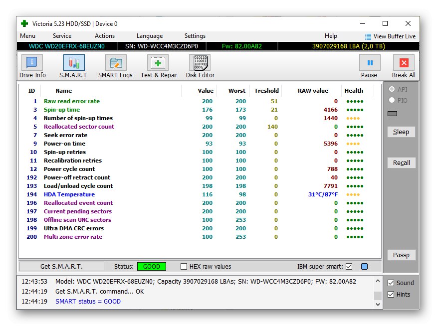 Ukazatele S.M.A.R.T. ve Victorii