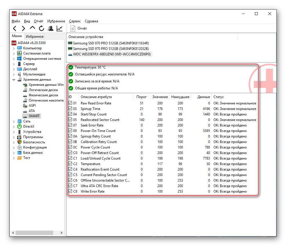 Data společnosti S.M.A.R.T. pro pevný disk v AIDA64
