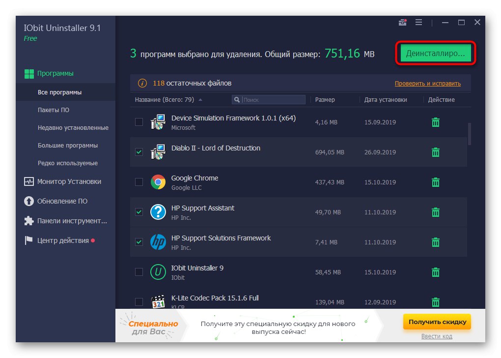 Tlačidlo na spustenie odinštalovania vybraných programov pomocou nástroja IObit Uninstaller