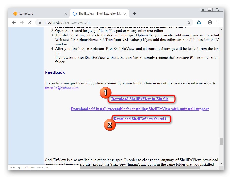 Výber verzie ShellExView na stiahnutie z oficiálnych stránok pri riešení problémov s reštartovaním Prieskumníka