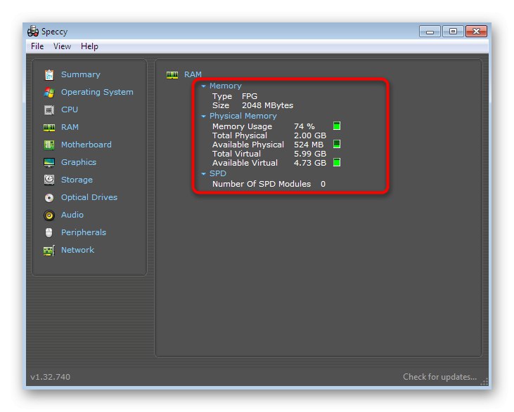 Вижте допълнителна информация за RAM в програмата Speccy