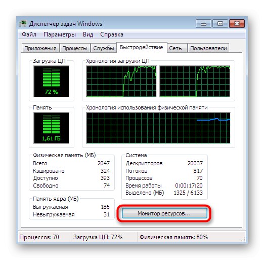 Отидете на системните ресурси за мониторинг в отделен прозорец на диспечера на задачите на Windows 7