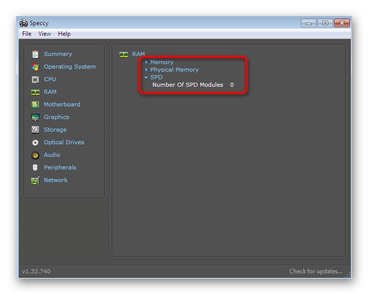 Отваряне на списък с подробна информация за RAM в програмата Speccy