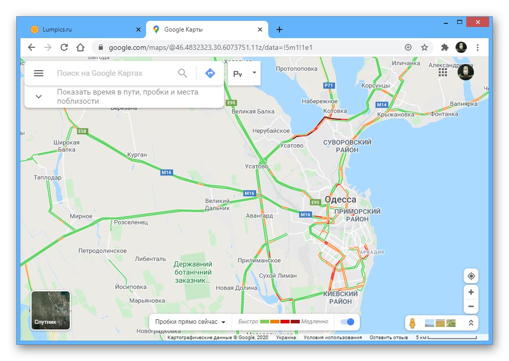 Пример за преглед на трафик събития на уебсайта на Google Maps