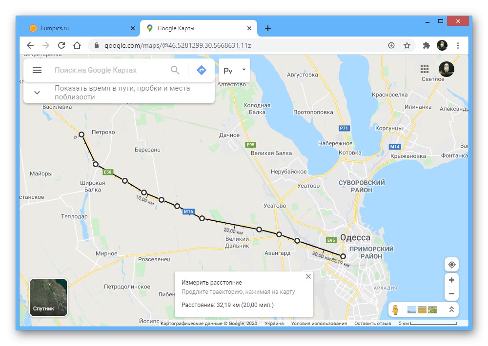Пример за допълнителни инструменти на уебсайта на Google Maps