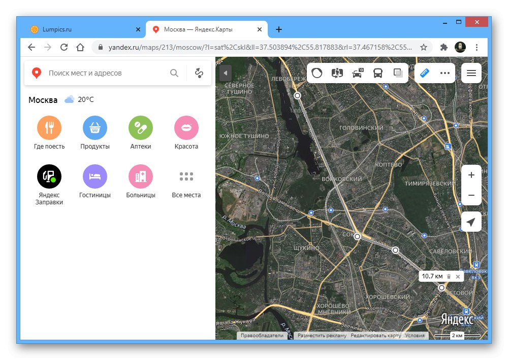 Пример за допълнителни инструменти на уебсайта Yandex.Maps