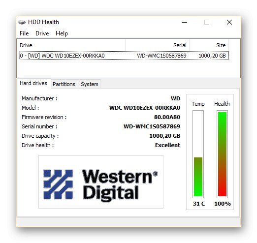 Головне вікно програми HDD Health