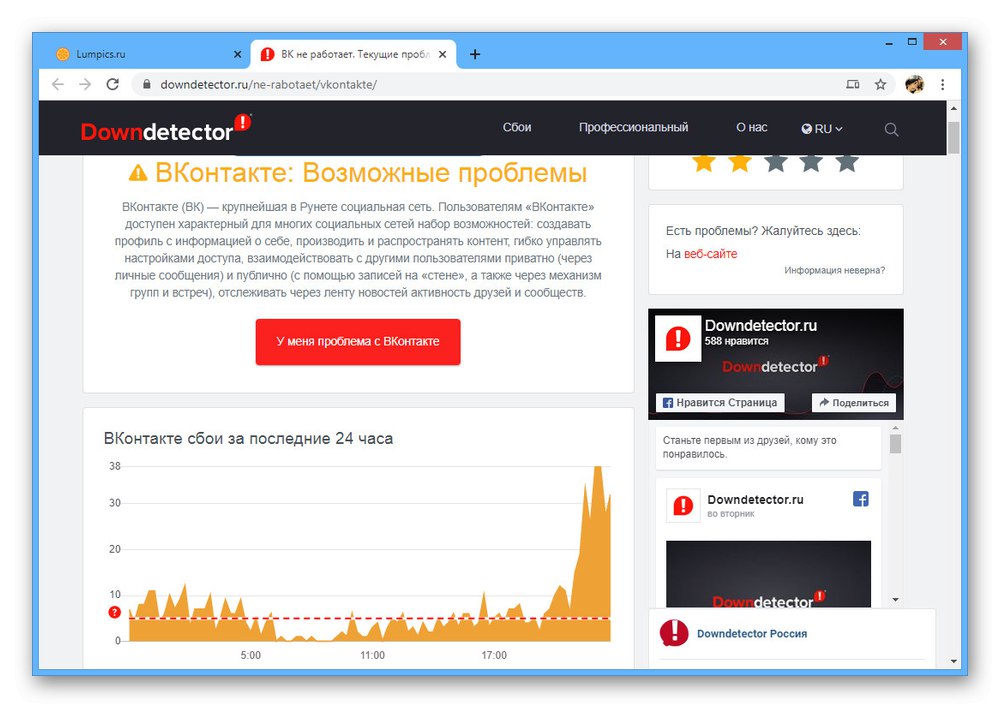 عرض أخطاء VKontakte على موقع Downdetector