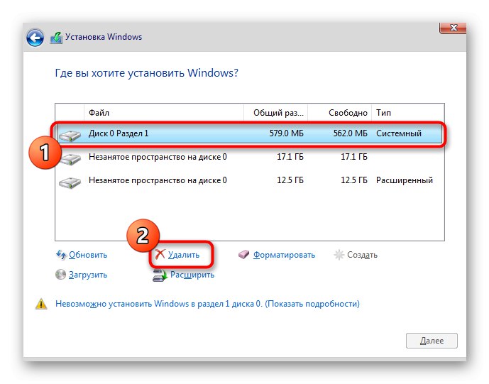 Výber druhého oddielu, ktorý sa má odstrániť počas inštalácie systému Windows 10