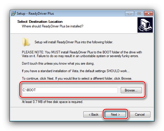Инсталиране на ReadyDriver Plus и избор на папка за изтегляне