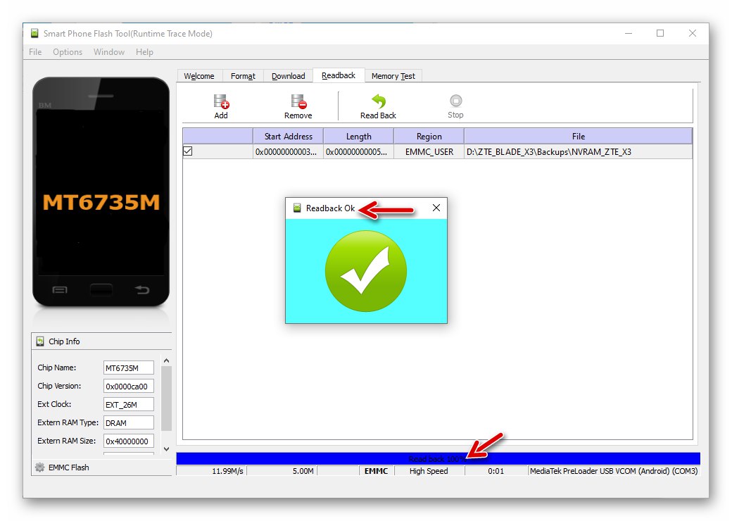 أكملت ZTE Blade X3 تدقيق تفريغ NVRAM عبر أداة SP Flash Tool