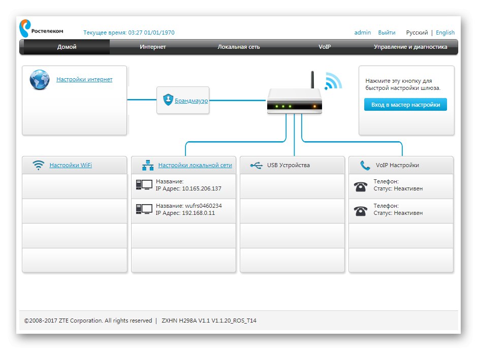 مجوز موفقیت آمیز در رابط وب روتر ZTE تحت Rostelecom